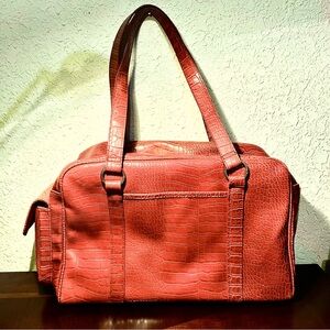 Elegant Crocodile-Embossed Orange Tote